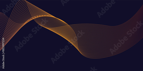 Abstract glowing wave lines on dark blue background. Dynamic wave pattern. Modern flowing wavy lines. Futuristic technology concept. Suit for banner, poster, cover, brochure, flyer, website