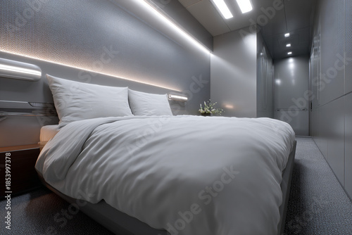 Modern room with white bed sheet.