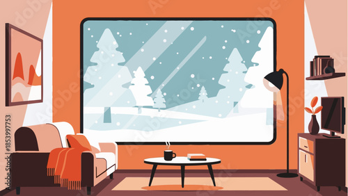 Cozy Winter Interior Flat Design Vector Illustration