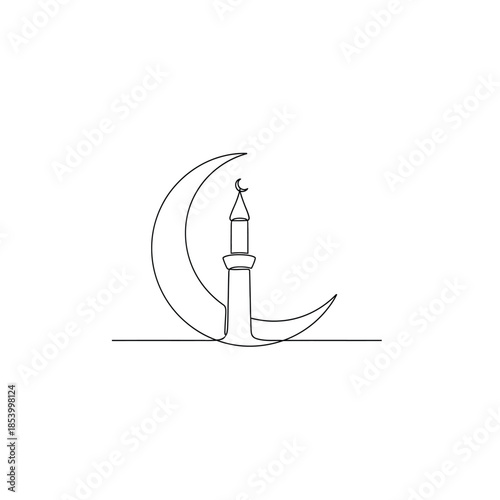 Crescent moon with a lit candle in a simple line drawing style