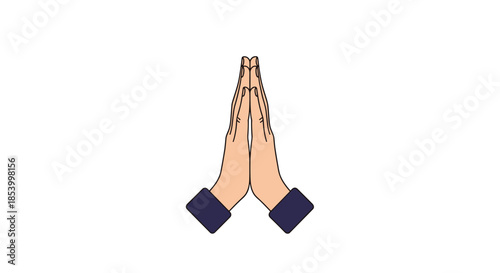 Two hands joined together in a prayer position or traditional greeting gesture representing peace, gratitude, respect, or spiritual devotion.