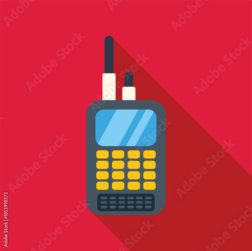 Walkie talkie radio transceiver for two way communication on a red background