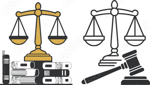 Symbols of Justice Balance Scales and Gavel Isolated on Transparent Background Law Court Legal System Judgement Sign Justice