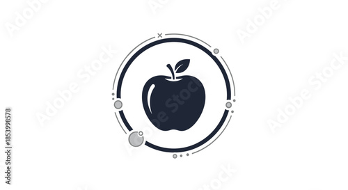Stylized black apple icon inside a decorative circular frame representing organic food quality and healthy eating lifestyle concepts.