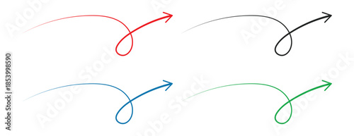 Minimalist curved arrow icons in multiple colors, directional pointing symbols for progress and growth