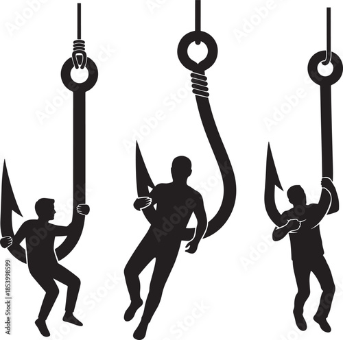 Man hanging on hook silhouette vector