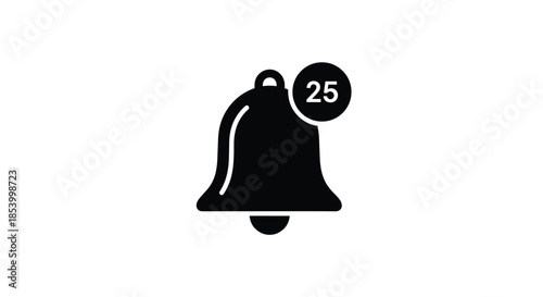 Black notification bell icon with a red circle indicating twenty five unread alerts or messages on a digital interface.