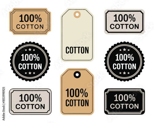 One hundred percent cotton tag set natural fiber labels for garments and textiles clothing branding and quality assurance retro vintage style