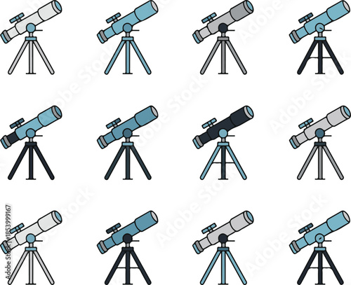 Set of Telescopes in Various Styles Astronomy Science Equipment Vector Illustration Exactly 130 Characters