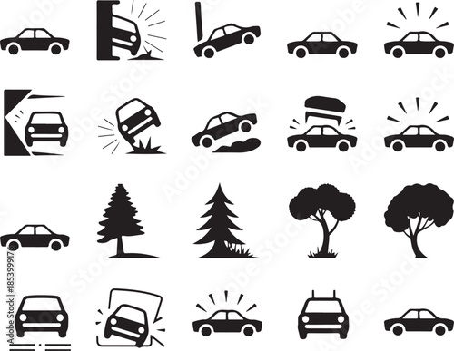Car Crash Accidents Road Incidents Auto Mobile Wreckage Emergency and Safety Vector Illustration Exactly 130 Characters