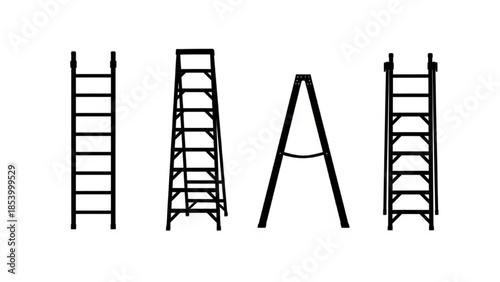 Black Ladder Silhouette Vector Showing Closed Open Leaning and Folded Positions