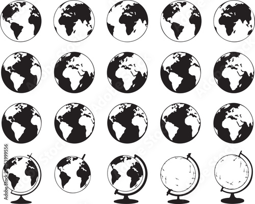 Collection of world globes in various views for educational purposes and geographical representation exactly 130 characters allowed