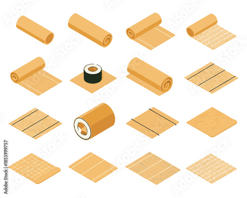 Rolled Sushi Mat For Japanese Cuisine Preparation Method Showcasing Traditional Cooking Utensil For Culinary Art And Gourmet Food Vector