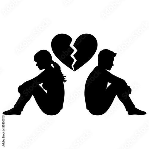 Broken heart illustration showing a couple separated Vector