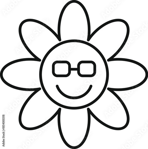 Smiling flower character wearing sunglasses, representing coolness and happiness