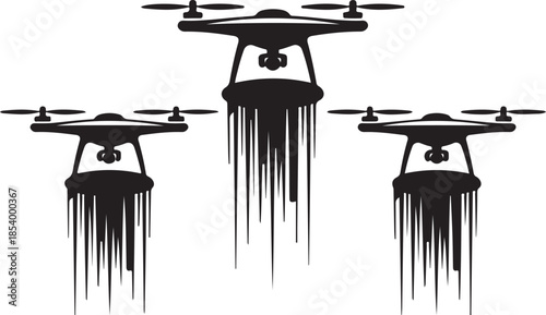 Drones Silhouette Vector Illustration in Black with Modern Technology and Flying Gadgets Represents Surveillance and Delivery Devices 130