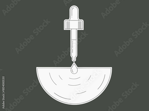 A clean, modern illustration depicts a dropper dispensing liquid into a beaker. Simple, flat design with a subtle drop shadow. Ideal for science, beauty, or wellness themes.