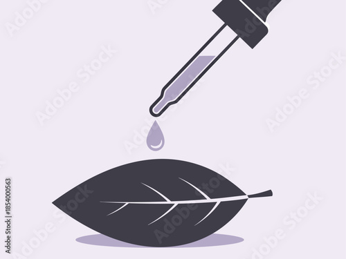 A dropper dispenses a drop of bio-beauty serum onto a green leaf. Clean, modern aesthetic, emphasizing natural ingredients and ethical beauty. Soft pastel background.