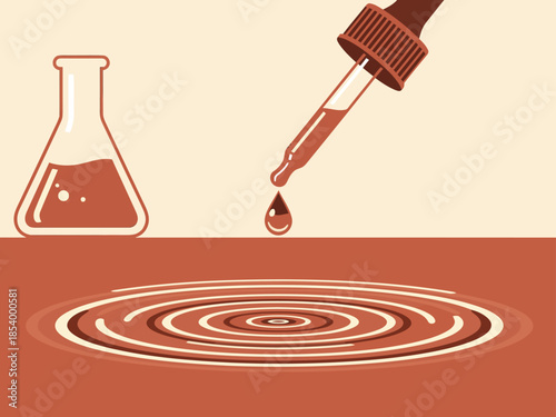 A dropper dispenses liquid into a flask, creating ripples. Scientific, modern, and visually appealing. Perfect for health, wellness, or research themes.