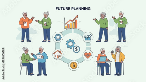 Elderly people planning for the future with financial and life goals.