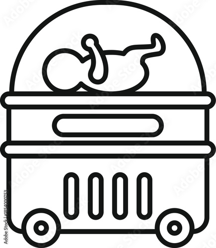 Incubator featuring a newborn baby, representing healthcare for premature infants