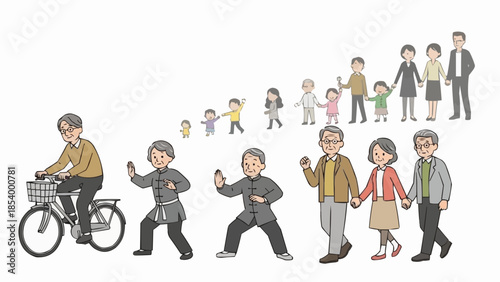 Diverse group of people of different ages engaged in various activities.