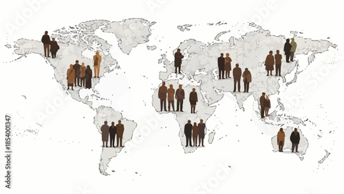 Global population distribution and human migration patterns visualized on world map.
