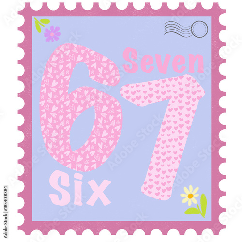 Valentine 67 viral internet meme sublimation design, post stamp, pastel color.