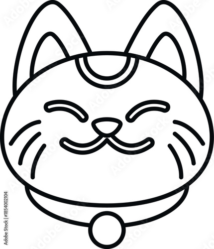 Maneki neko head bringing luck and good fortune, line art illustration