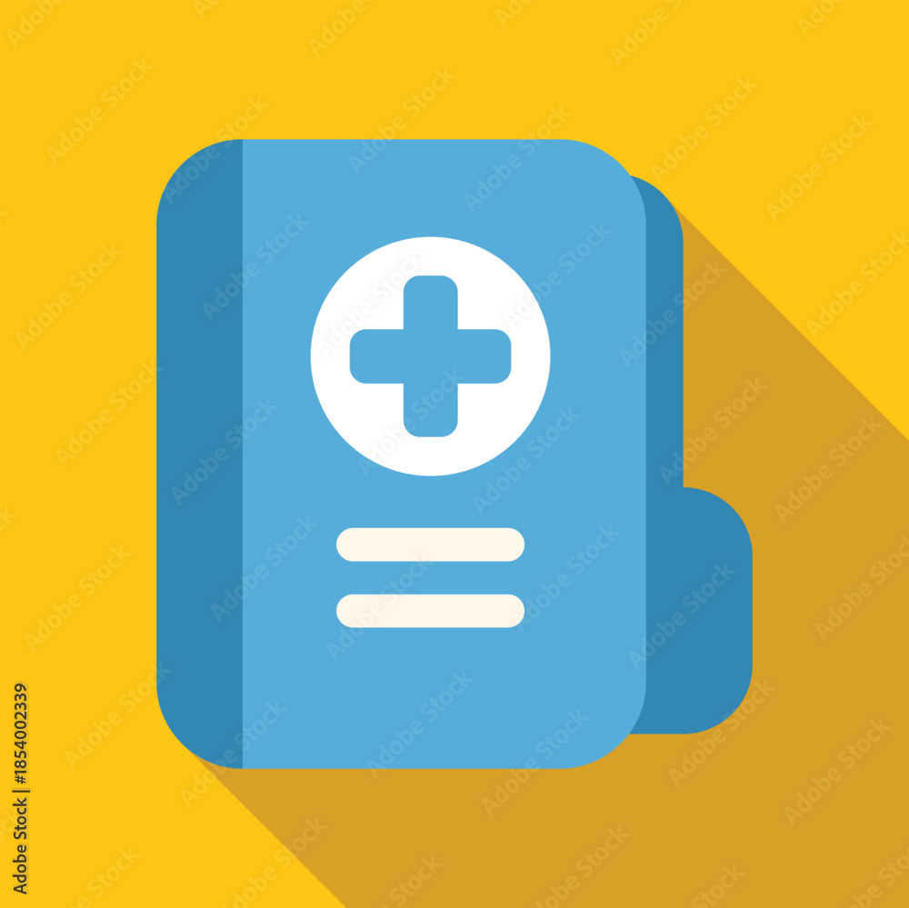 Fototapeta premium Blue folder icon featuring a white medical cross on a yellow background