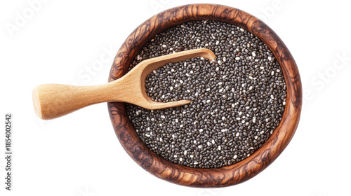 Chia seeds bowl wooden scoop superfood healthy grain