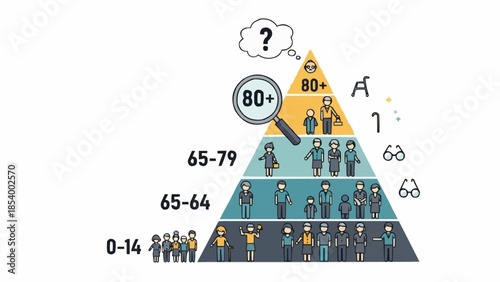 Population pyramid showing age demographics and future concerns.