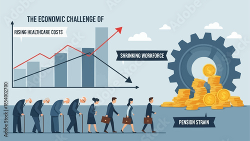 Aging Population and Economic Challenges of Rising Healthcare Costs and Pension Strain.