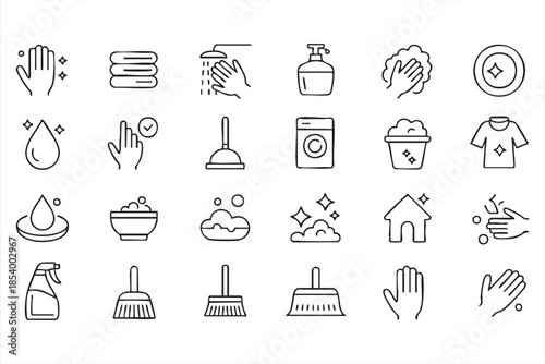Hygiene and Cleaning Icons for Home Maintenance Apps, Digital Services, Interfaces