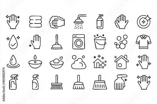 Housekeeping and Sanitation Icons for Laundry Apps, Cleaning Platforms, UI Design