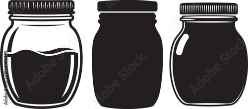 Glass jars set in line art style