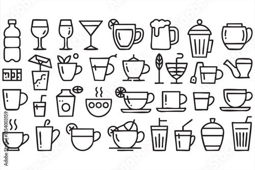 Coffee and Beverage Line Icons for Café Dashboards, Restaurant Apps, Interfaces