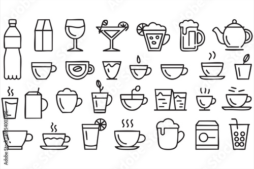 Beverage UI Line Icons for Coffee Shops, Digital Menus, Restaurant Software