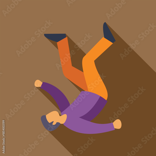 Man falling down experiencing gravity, illustrated using a flat design style with a long shadow