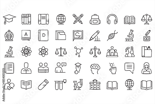 Science and Education Line Icons for University Platforms, Online Learning UI