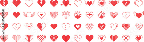 Set of heart icons and symbols vector illustrations isolated on transparent background different shapes of love and romance