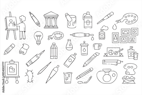 Painting and Drawing Line Icons for Digital Art Platforms, Dashboards