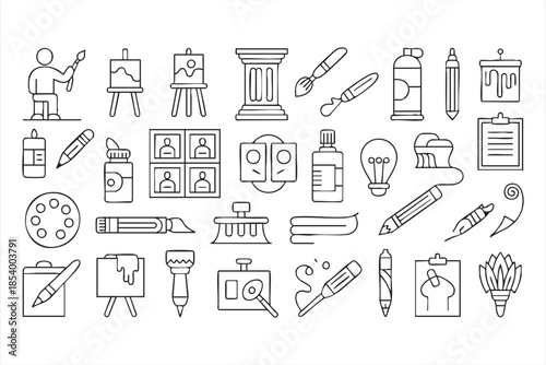 Art and Artist Line Icons for Creative Apps, Painting Tools, UI Design