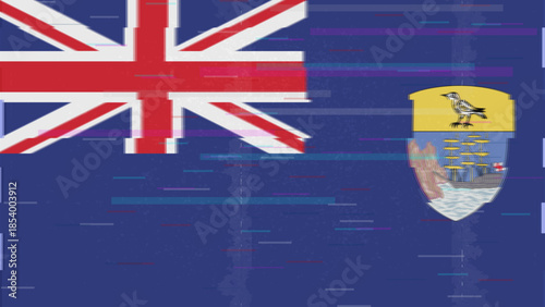 Saint Helena glitch flag vector, RGB split distortion, digital abstract video frame illustration
