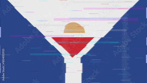 Saint Martin glitch flag vector, RGB split distortion, digital abstract video frame illustration