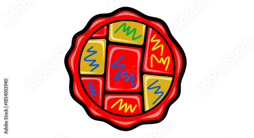 Colorful warped seal design with abstract patterns isolated on a white background