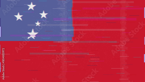 Samoa glitch flag vector, RGB split distortion, digital abstract video frame illustration