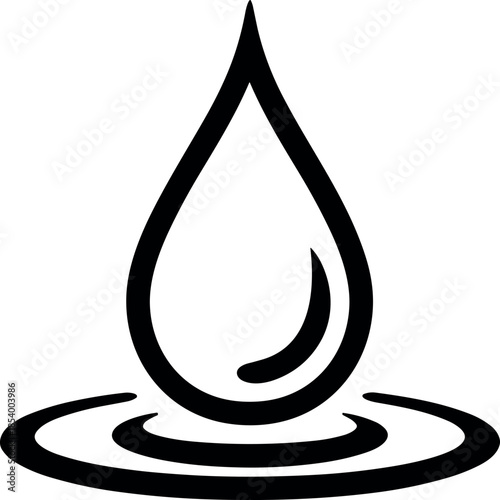 Simple black line art of a single water droplet with ripples on a white background