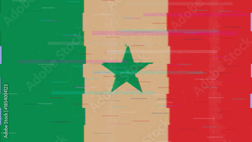 Senegal glitch flag vector, RGB split distortion, digital abstract video frame illustration