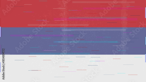 Serbia glitch flag vector, RGB split distortion, digital abstract video frame illustration
